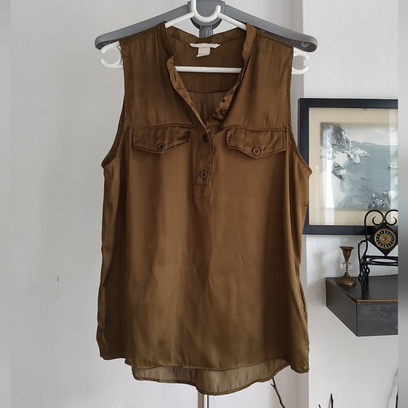 H&M Olive green sleeveless satin top - Picture 7 of 9